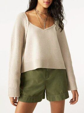 New Ba&sh Susy Wool Cotton Mixed Stitch Sweater Taupe Beige Medium $325